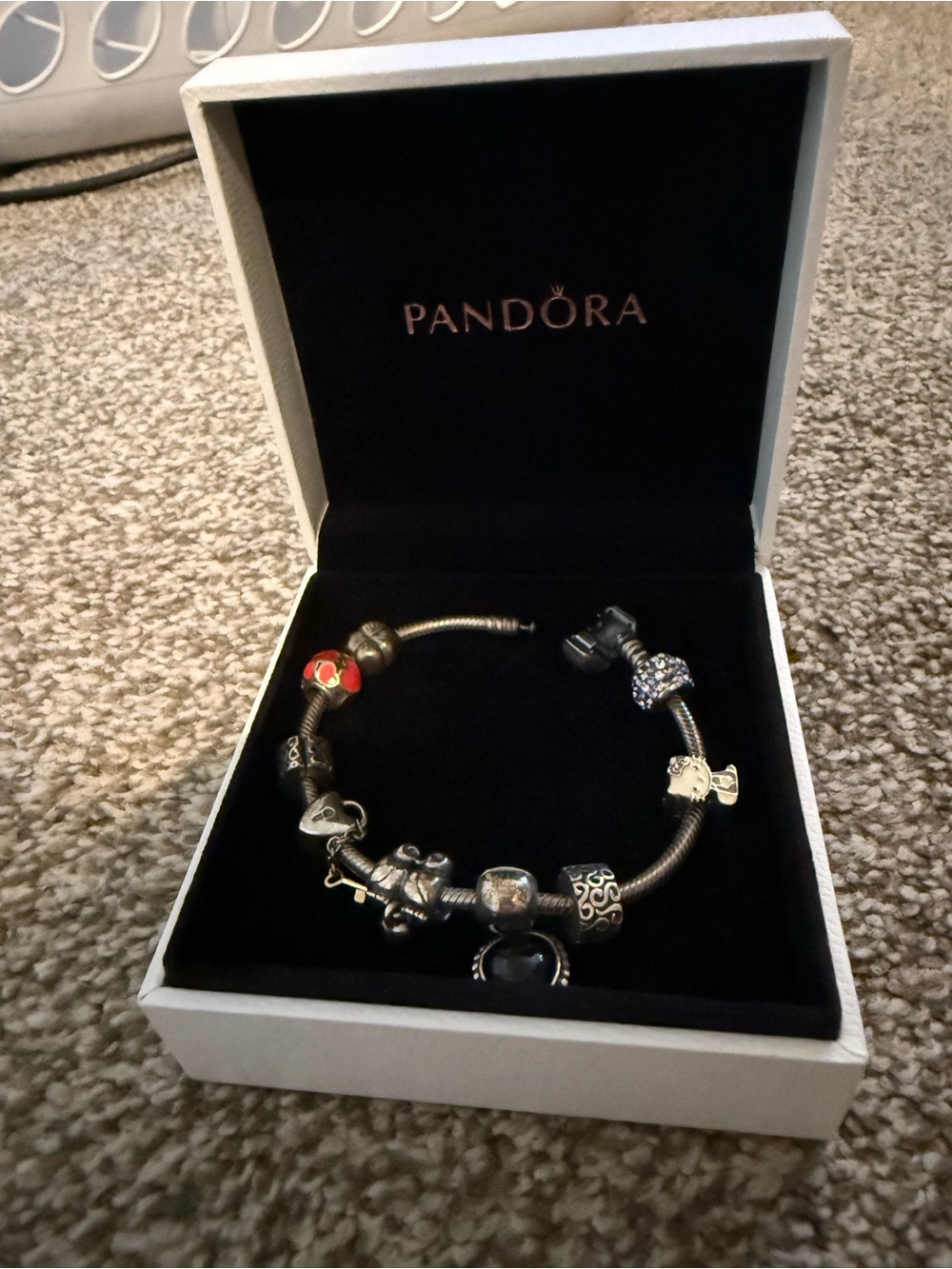 Pandora Silver Charm Bracelet with Red Enamel Accent